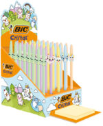 Bic Cristal Pastel Figurines Espositore con 40 penne a sfera - Corpo opaco in colori pastello con figure di animali - Punta rotonda da 1 mm - Tratto 0