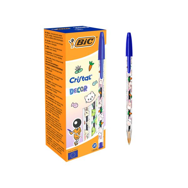 Bic Cristal Decor Kawaii Penna a sfera - Corpo trasparente con decorazione Kawaii - Punta rotonda da 1 mm - Tratto 0
