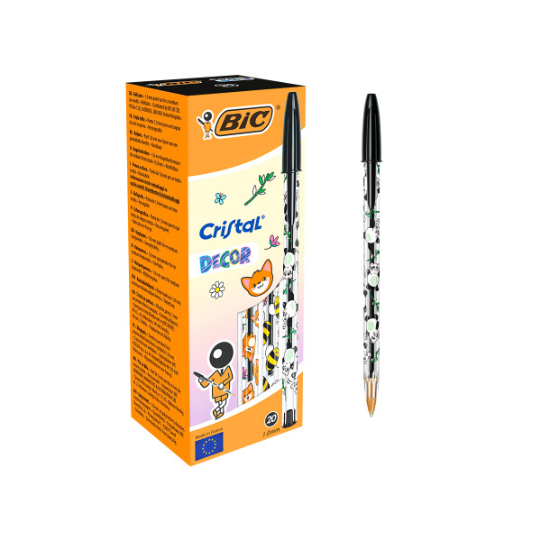 Bic Cristal Decor Kawaii Penna a sfera - Corpo trasparente con decorazione Kawaii - Punta rotonda da 1 mm - Tratto 0