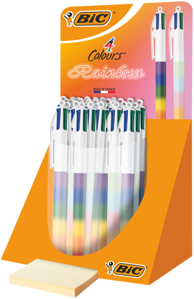 Espositore Bic 4 Colours Rainbow con 30 penne a sfera retrattili - Punta media da 1