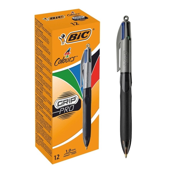 Bic 4 Colours Grip Pro Penna a sfera retrattile - Punta da 1 mm - Tratto da 0