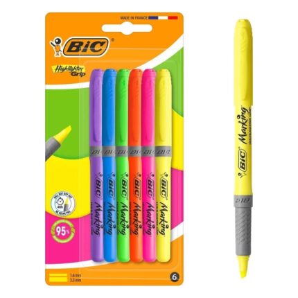 Bic Highlighter Grip Pack con 6 evidenziatori fluorescenti - Punta smussata - Tratto tra 1