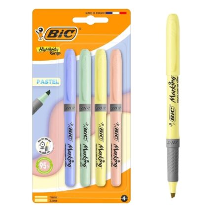 Bic Highlighter Grip Pack con 4 evidenziatori fluorescenti pastello - Punta smussata - Tratto tra 1