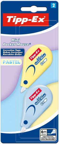 Tipp-Ex Mini Pocket Mouse Pastel Confezione con 2 nastri correttori 5 mm x 6 m - Resistente - Scrittura istantanea