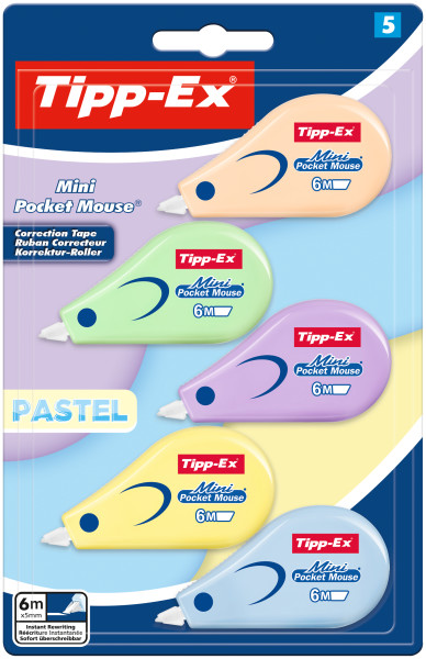 Tipp-Ex Mini Pocket Mouse Pastel Pack con 5 nastri correttori 5 mm x 6 m - Resistente - Scrittura istantanea