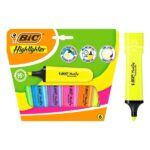 Bic Marking Highlighter Flat Pack da 6 evidenziatori fluorescenti - Punta smussata - Tratto tra 1