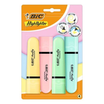 Bic Marking Highlighter Flat Pastel Confezione da 4 evidenziatori fluorescenti - Punta smussata - Tratto tra 1