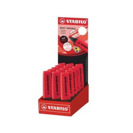Stabilo Boss 70 Espositore con 15 pennarelli fluorescenti - Tratto tra 2 e 5 mm - Ricaricabile - Inchiostro a base d'acqua - Colore Rosso Reale