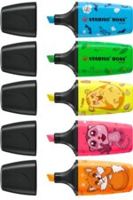 Stabilo Boss Mini Animal Vibes Confezione da 5 mini pennarelli fluorescenti - Tratto da 2 a 5 mm - Inchiostro a base d'acqua - Antisecante - Colori assortiti - immagine 2