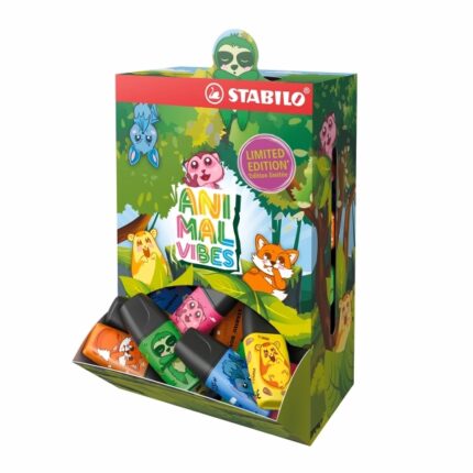 Stabilo Boss Mini Animal Vibes Espositore con 50 mini pennarelli fluorescenti - Tratto da 2 a 5 mm - Inchiostro a base d'acqua - Antisecante - Colori assortiti