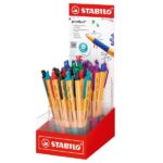 Stabilo Pointball Espositore con 38 penne a sfera retrattili - Punta da 1 mm - Inchiostro a base di olio - Ricaricabile - 87% di plastica riciclata - Impugnatura antiscivolo - Colori assortiti