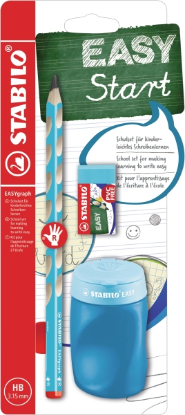 Stabilo Easygraph Pack con matita a grafite + temperino con serbatoio + gomma - Minetta HB da 3
