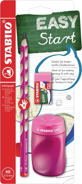 Stabilo Easygraph Pack con matita a grafite + temperino con serbatoio + gomma - Minuta HB da 3