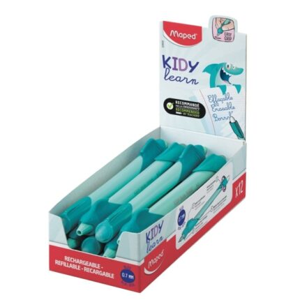 Maped Kidy Lern Magic Penna cancellabile con guida per le dita - Modello Squalo - Inchiostro blu - Consigliata per bambini dai 4 ai 10 anni - Colore turchese