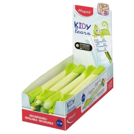 Maped Kidy Lern Magic Penna cancellabile con guida per le dita - Modello Camaleonte - Inchiostro blu - Consigliata per bambini dai 4 ai 10 anni - Colore giallo