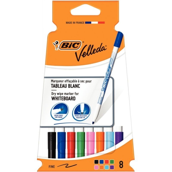Bic Velleda 1721 Confezione da 8 pennarelli per lavagna - Punta fine - Tratto da 1