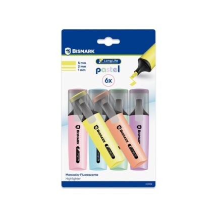 Bismark Long-Life Confezione da 6 evidenziatori fluorescenti pastello - Inchiostro ad asciugatura rapida - Punta smussata - Ideali per sottolineare ed evidenziare - Design ergonomico - Elevata durata