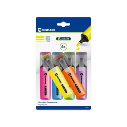Bismark Long-Life Confezione da 6 evidenziatori fluorescenti neon - Inchiostro ad asciugatura rapida - Punta smussata - Ideali per sottolineare ed evidenziare - Design ergonomico - Elevata durata