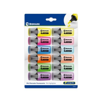 Bismark Long-Life Confezione da 12 mini evidenziatori fluorescenti - 6x neon e 6x pastello - Inchiostro ad asciugatura rapida - Punta smussata - Ideali per sottolineare ed evidenziare - Design ergonomico - Elevata durata