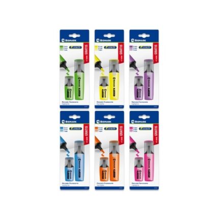 Bismark Long-Life Confezione da 1 mini pennarello + 1 pennarello fluorescente - Inchiostro ad asciugatura rapida - Punta smussata - Ideale per sottolineare ed evidenziare - Design ergonomico - Elevata durata - Colori assortiti
