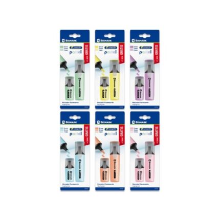 Bismark Long-Life Confezione da 1 mini pennarello + 1 pennarello fluorescente - Inchiostro ad asciugatura rapida - Punta smussata - Ideale per sottolineare ed evidenziare - Design ergonomico - Elevata durata - Colori pastello assortiti