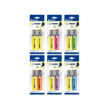 Bismark Long-Life Confezione da 2 pennarelli fluorescenti - Inchiostro ad asciugatura rapida - Punta smussata - Ideale per sottolineare ed evidenziare - Design ergonomico - Elevata durata - Colori neon assortiti