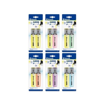 Bismark Long-Life Confezione da 2 evidenziatori fluorescenti - Inchiostro ad asciugatura rapida - Punta smussata - Ideale per sottolineare ed evidenziare - Design ergonomico - Elevata durata - Colori pastello assortiti