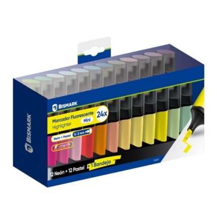 Bismark Long-Life Set da tavolo con 24 mini evidenziatori fluorescenti - 12 neon e 12 pastello - Inchiostro ad asciugatura rapida - Punta smussata - Ideale per sottolineare ed evidenziare - Design ergonomico - Elevata durata