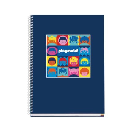 Dohe Playmobil Quaderno a spirale A4 100 fogli microperforati a quadretti da 5 mm - Copertina rigida in cartoncino rivestito - Fasce colorate