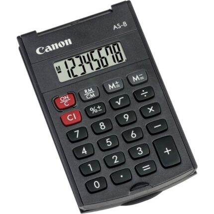 Canon AS-8 Calcolatrice tascabile con display LCD a 8 cifre - Con coperchio rigido pieghevole - Alimentazione a batteria - Colore grigio scuro