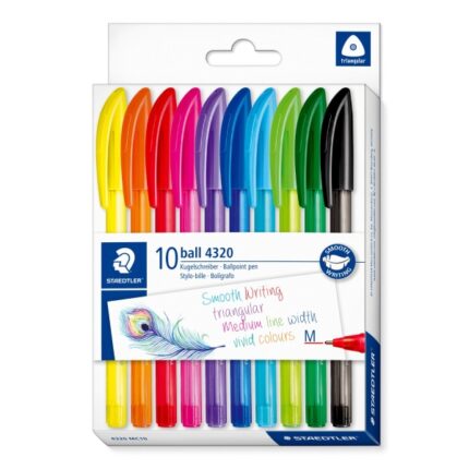Staedtler Ball 4320 M Confezione da 10 penne a sfera con punta da 1 mm - Scrittura fluida - Corpo triangolare - Colori assortiti