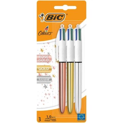 Bic 4 Colours Confezione da 3 penne a sfera retrattili - Punta da 1 mm - Tratto da 0