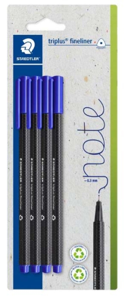 Staedtler Triplus Fineliner 334 Confezione da 4 pennarelli a punta fine - Tratto di circa 0