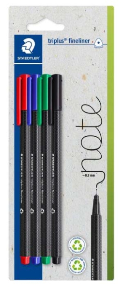 Staedtler Triplus Fineliner 334 Confezione da 4 pennarelli a punta fine - Tratto di circa 0
