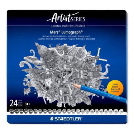 Staedtler Mars Lumograph 100 Astuccio in metallo con 24 matite di grafite di diverse durezze - Elevata resistenza alla rottura - Legno proveniente da foreste certificate