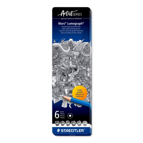 Staedtler Mars Lumograph 100 Scatola metallica con 6 matite di grafite nelle gradazioni 8B Staedtler Mars Lumograph 100 Scatola metallica con 6 matite di grafite nelle gradazioni 8B