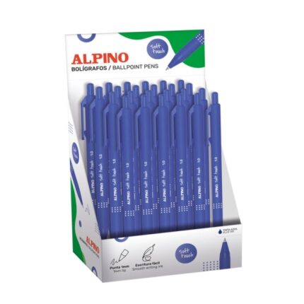 Alpino Soft Touch Espositore con 24 penne a scatto - Punta da 1 mm - Tocco morbido - Inchiostro blu - Colore blu
