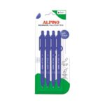 Alpino Soft Touch Confezione da 4 penne a sfera a scatto - Punta 1 mm - Tocco morbido - Inchiostro blu - Colore blu