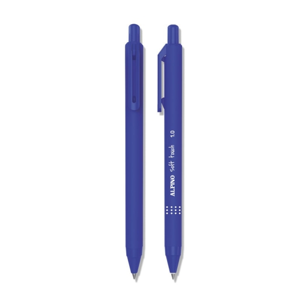 Alpino Soft Touch Penna a sfera a scatto - Punta 1 mm - Tocco morbido - Inchiostro blu - Colore blu