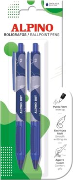 Alpino Dot Confezione da 2 penne a sfera retrattili - Punta da 1 mm - Impugnatura morbida - Inchiostro blu - Colore blu