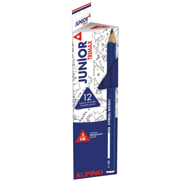 Alpino Junior Trimax Confezione da 12 matite di grafite HB triangolari jumbo - Corpo spesso 10 mm - Spazio per il nome