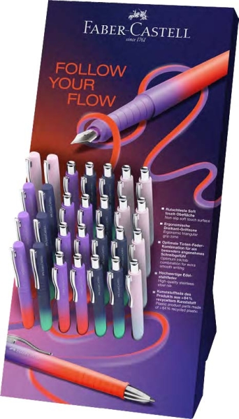 Faber-Castell Poly Ball Flow Edition Espositore con 22 penne a sfera retrattili XB + 8 penne stilografiche - Morbide al tatto - Colori assortiti