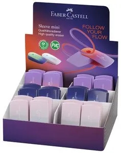 Faber-Castell Sleeve Mini Flow Espositore con 24 gomme da cancellare con custodia - Senza PVC - Colori assortiti