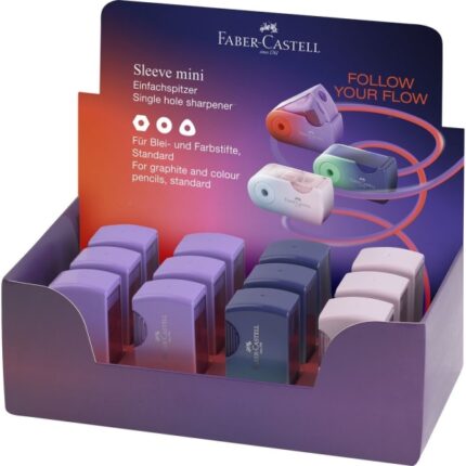 Faber-Castell Sleeve Mini Flow Edition Espositore con 12 temperamatite a 1 foro - Per misura standard - Design accattivante con sfumature di colore - Colori assortiti