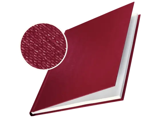 Leitz Confezione da 10 copertine rigide Impressbind 7 mm - Capacità da 36 a 70 fogli A4 - Rilegatura di alta qualità - Esterno con superficie in lino laccato - Carta bianca senza acidi - Colore bordeaux