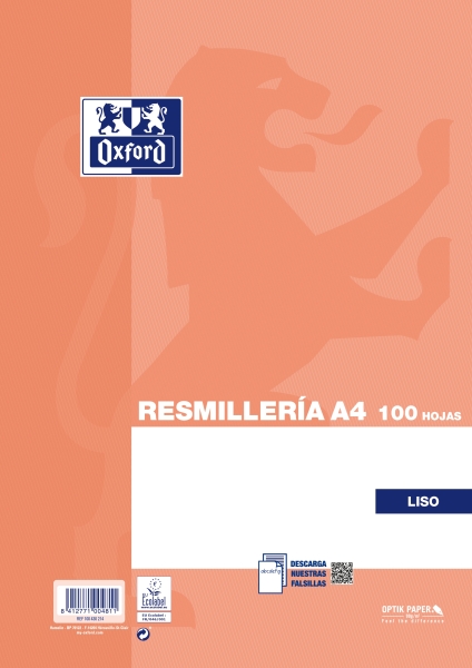Oxford Resmilleria da 100 fogli lisci - Formato A4 - Copertina morbida - senza fori - Colore arancione