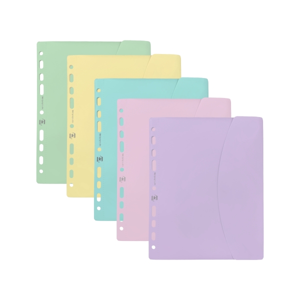 Busta Oxford Multitaladro - Formato A5 - Chiusura in velcro - Polipropilene - Colori pastello assortiti