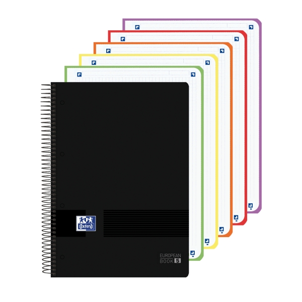 Oxford Live and Go Quaderno a spirale - Formato A4+ - 120 fogli - Quadretti 5x5 mm - Copertina in plastica - Colore nero