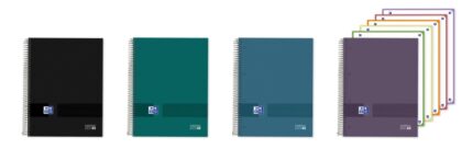 Quaderno a spirale Oxford - Formato A4+ - 120 fogli - Righe orizzontali a 1 linea - Copertina estraibile - Anti-trasferimento dell'inchiostro - Digitalizzazione dei testi con app - Colori assortiti