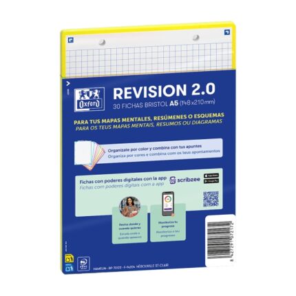 Oxford Confezione da 30 FlashCards 2.0 - Formato A5 - Griglia 5x5 mm - Cartoncino da 250 g - Digitalizzazione dei testi con app - Colore giallo